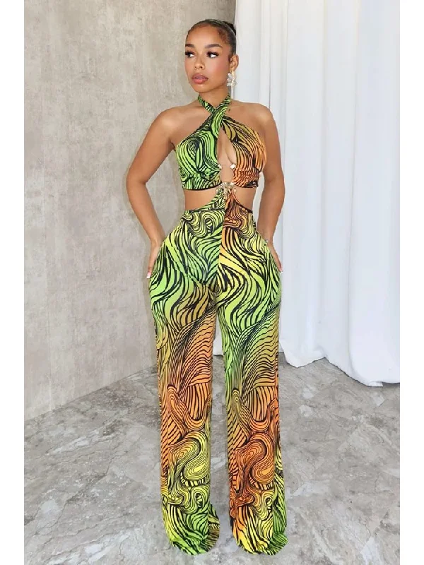 Colorblock Metal Decor Backless Jumpsuits