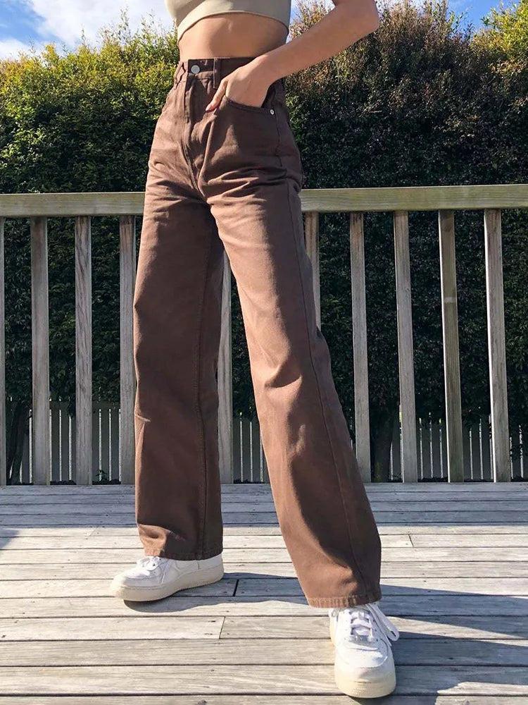 FashionSierra - 2024 Women Wide Baggy Oversized Classic Casual Brown Trouser