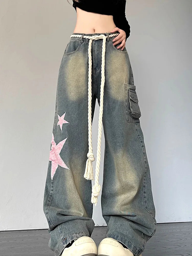 FashionSierra - Women Fashion Wide Baggy Vintage Korean Patchwork Oversized Trouser