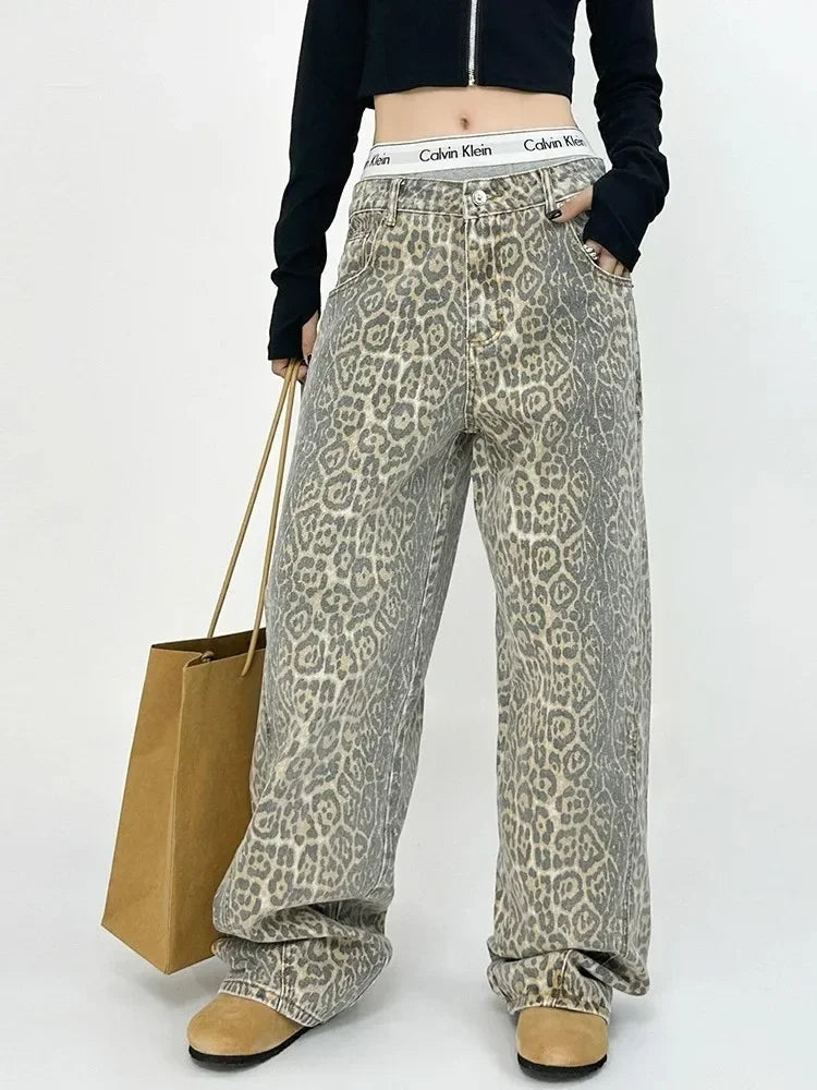 FashionSierra - American Baggy Leopard Print Wide High Waisted Oversized Hip Hop Trouser