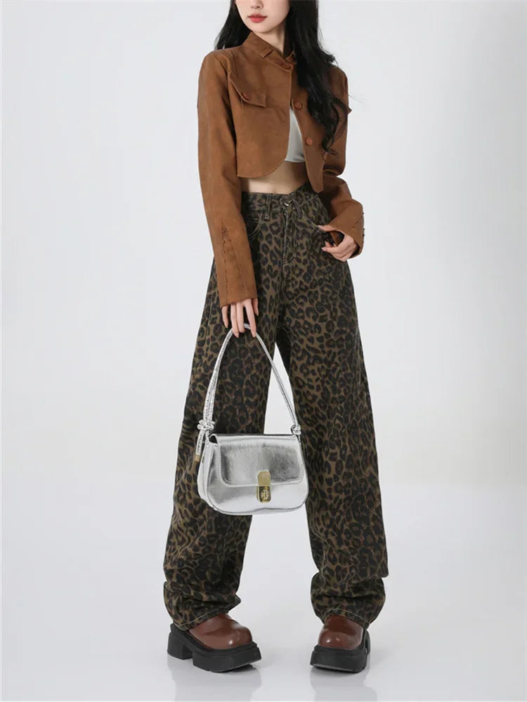 FashionSierra - Streetwear Leopard Print High Waisted Loose Baggy Fashion Trouser