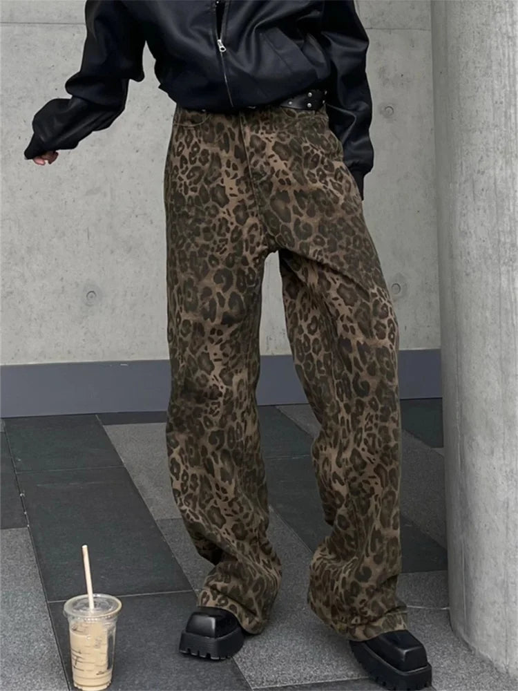 FashionSierra - Y2k High Street Baggy Leopard Print High Waist Wide Leg Trouser