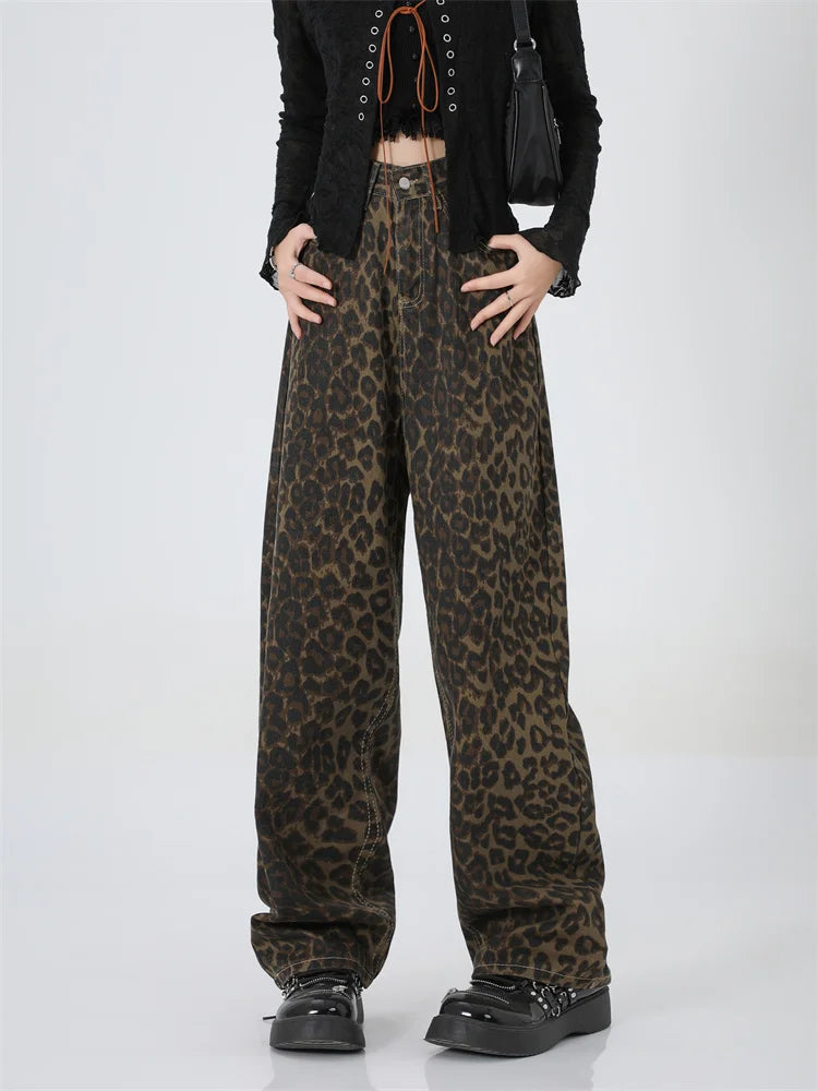 FashionSierra - Leopard Print High Waisted Wide Streetwear Vintage Hip Hop Trouser