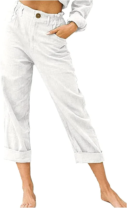 FashionSierra - Beach Linen Shorts 3/4 Sweatpants Capri Pants Elastic Waist Cropped Harem Pants