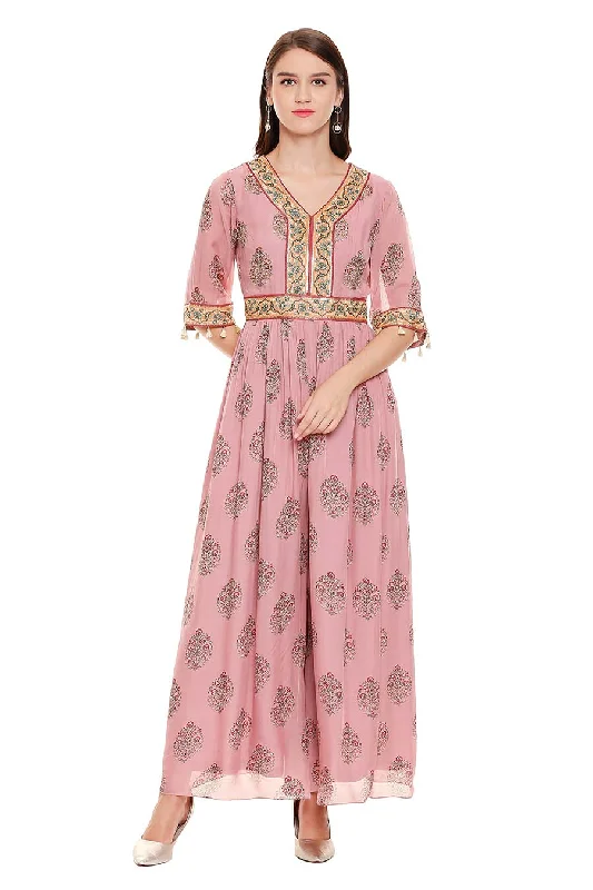 Pink Hand Embroidered Jumpsuit