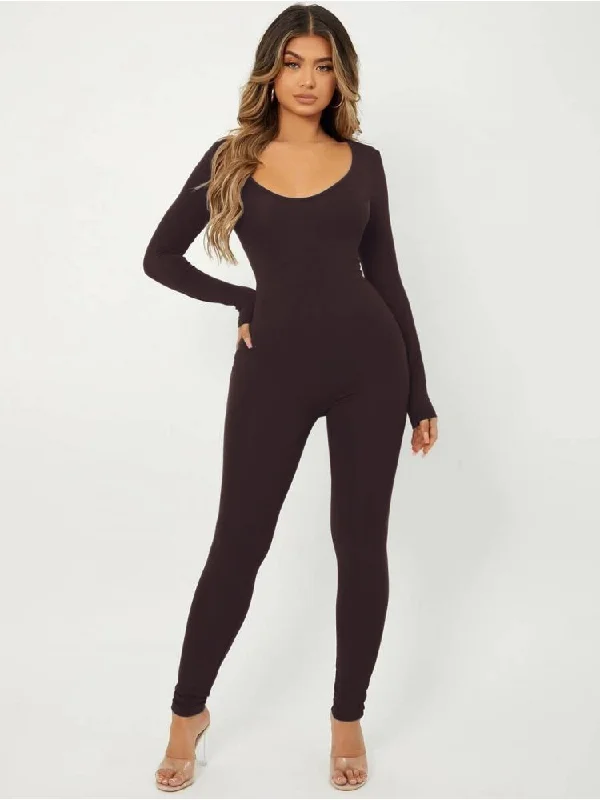 U Neck Long Sleeve Bodycon Jumpsuits