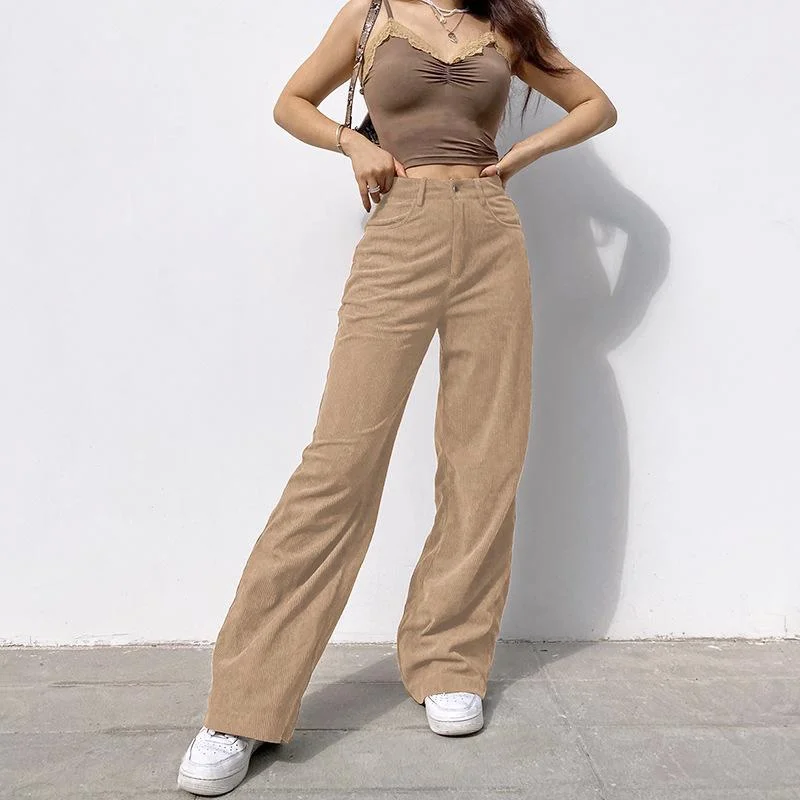 FashionSierra - Women's straight leg corduroy pants fall/winter high waist corduroy pants