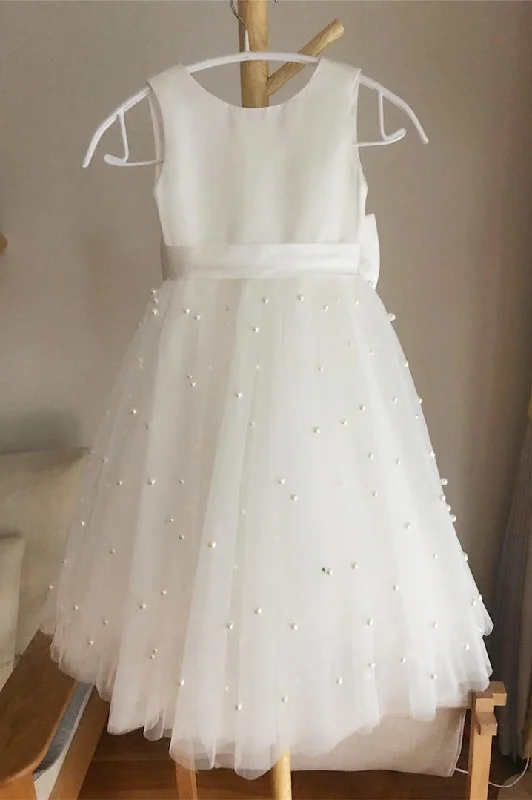 A-Line Ivory Girl Party Dress with Pearls