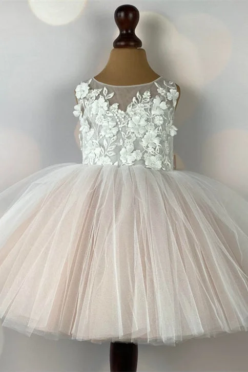 Blush Cute Girl Party Dress with Flowers