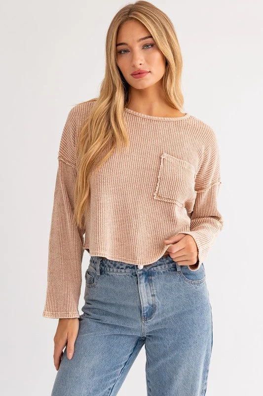 Cassie Thermal Washed Cotton Pullover Top