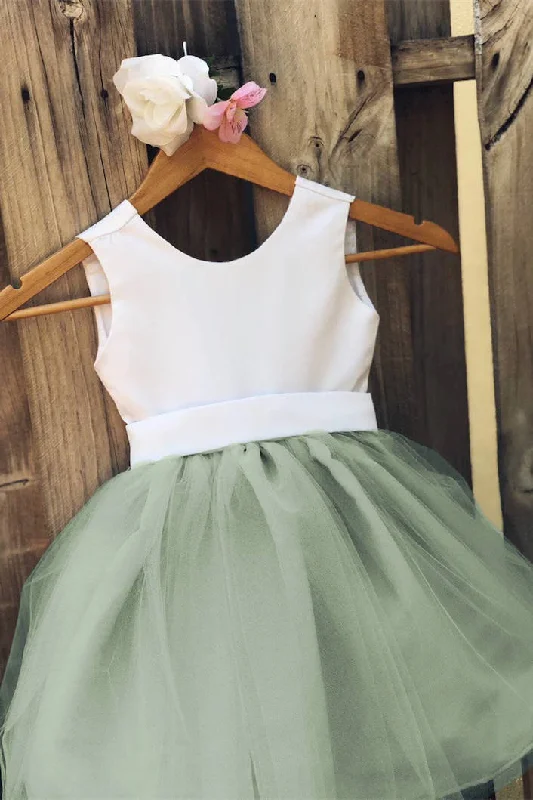 Cute Sage Green Flower Girl Dress with Bow