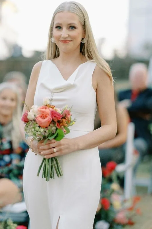 Elegant Cowl Neck Long Bridesmaid Dresses with Slit