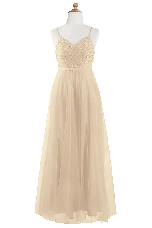 Gold Tulle Lace V-Neck A-Line Flower Girl Dress