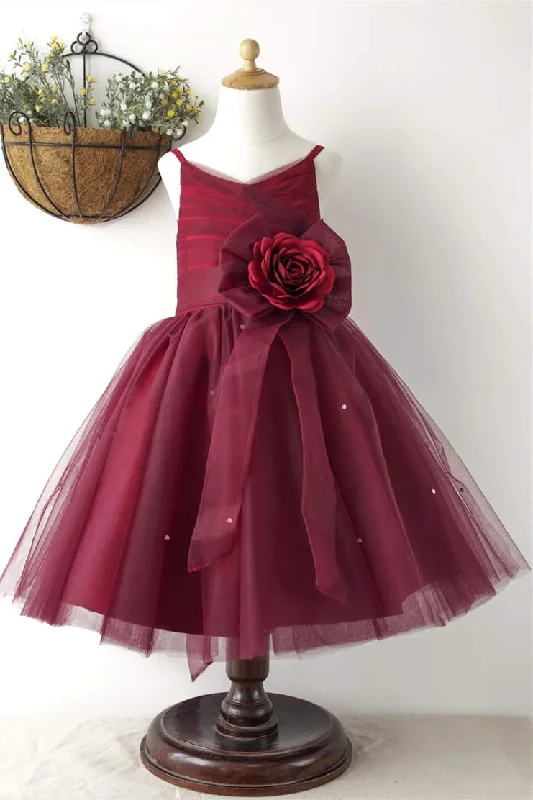 Princess Burgundy Tulle Flower Girl Dress