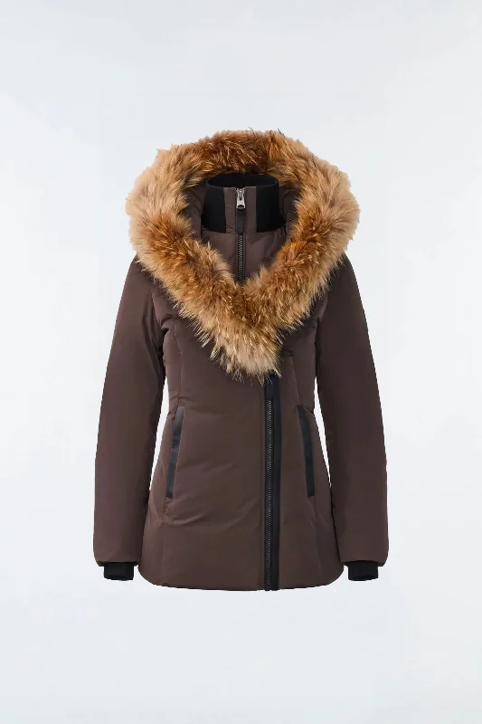 ADALI Down Coat With Natural Fur Signature Colla Coffee