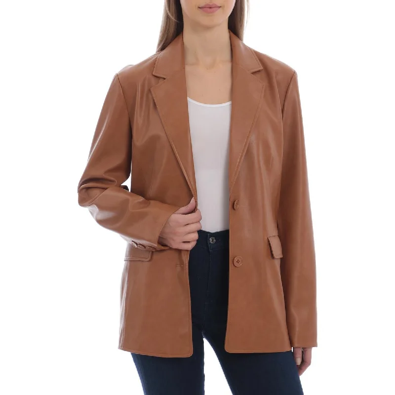 Avec Les Filles Women's Faux Leather Boxy Cut Blazer