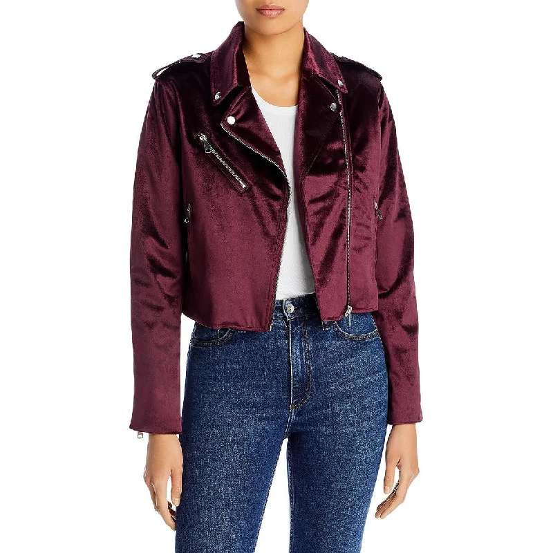 Bagatelle Womens Velvet Cropped Motorcycle Jacket