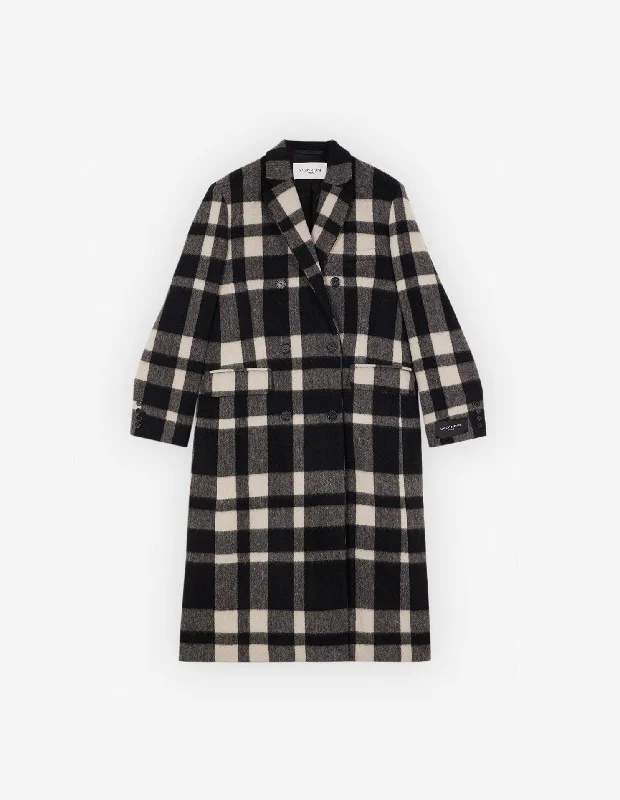 Double Breasted Coat Black White Check