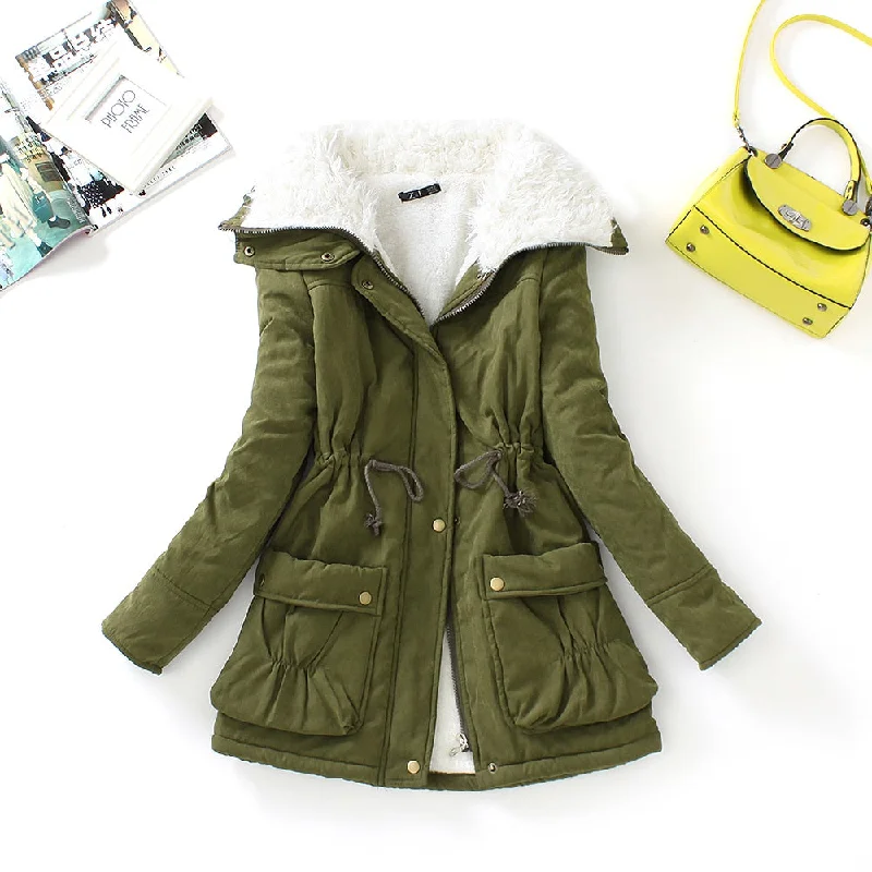 FTLZZ New Autumn Winter Women Cotton Coats Medium Long Wadded Slim Jacket Thermal Warm Parkas Casual Quilt Overcoat