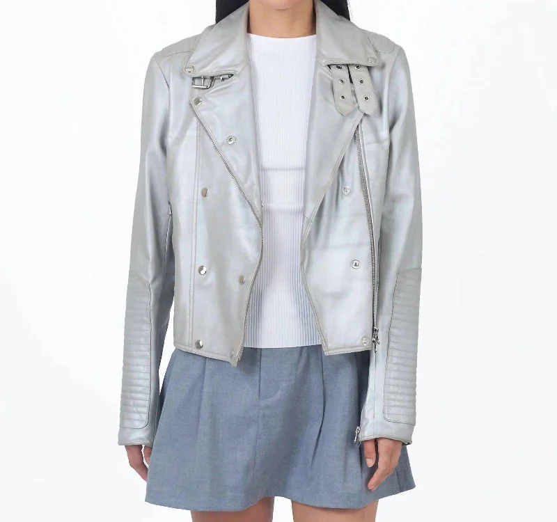 Harley Metallic Leather Jacket In Silver