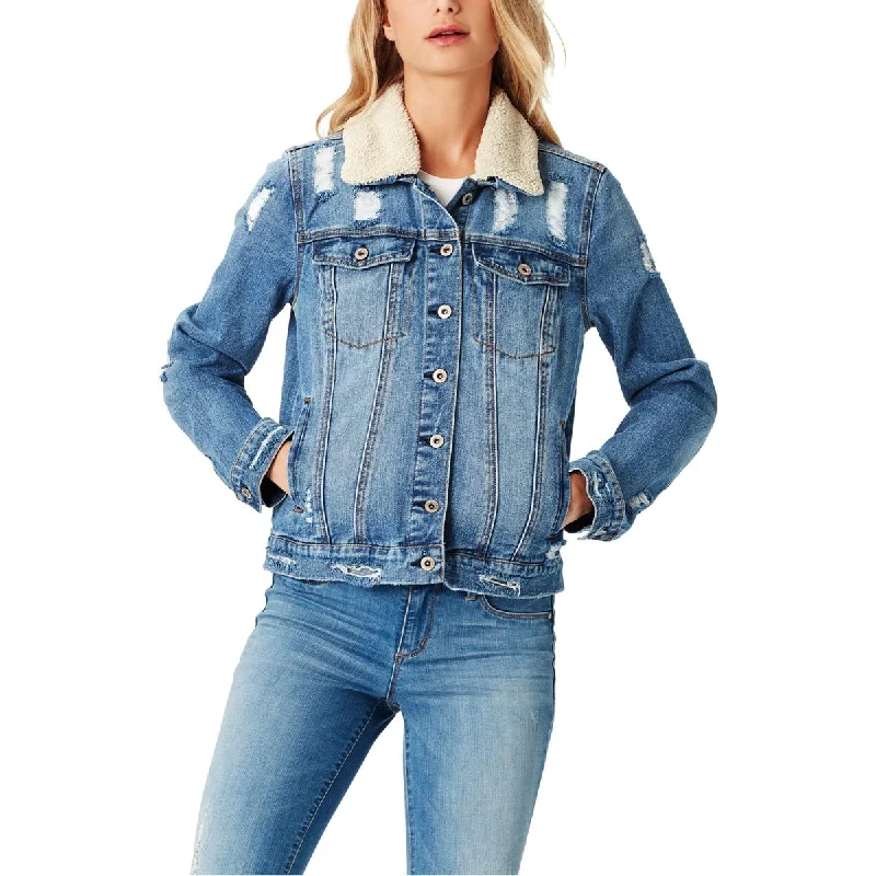 Jessica Simpson Womens Reagan Faded Destroyed Denim Jacket