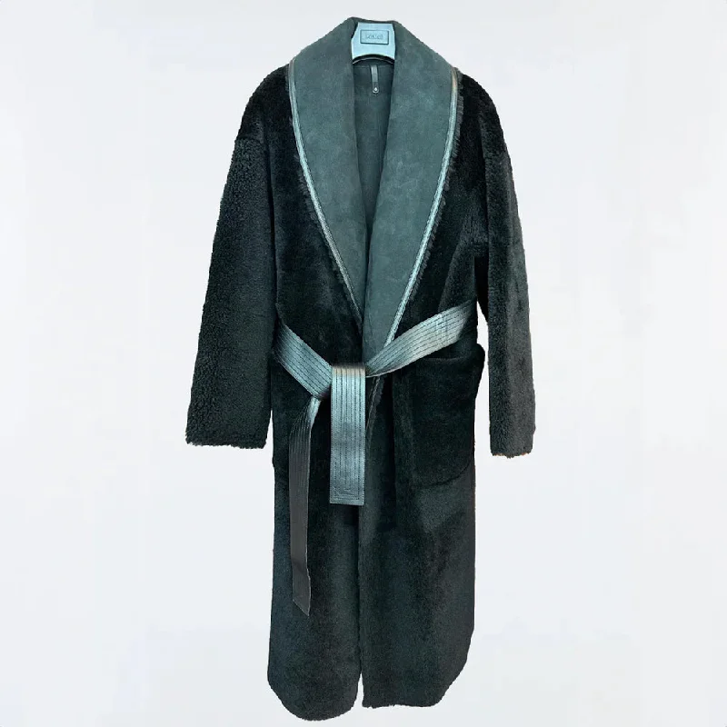 HANA 2-in-1 Shearling Robe Coat Black