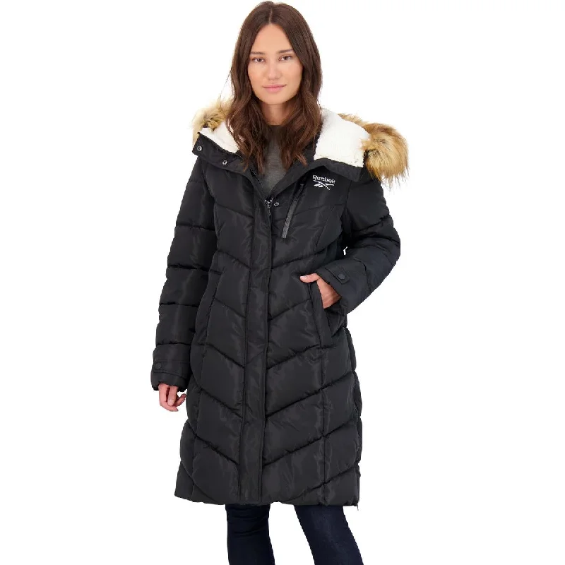 Reebok Long Puffer Coat for Women-Insulated Winter Coat with Sherpa Lined Hood