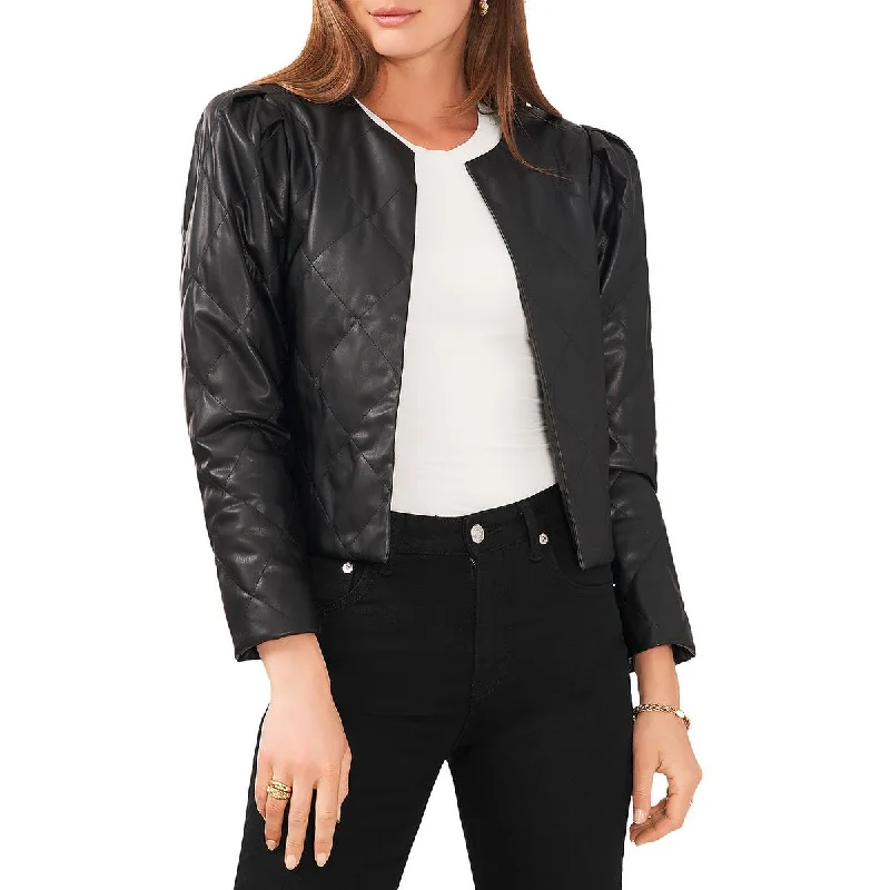 Vince Camuto Womens Faux Leather Cropped Quilted Coat