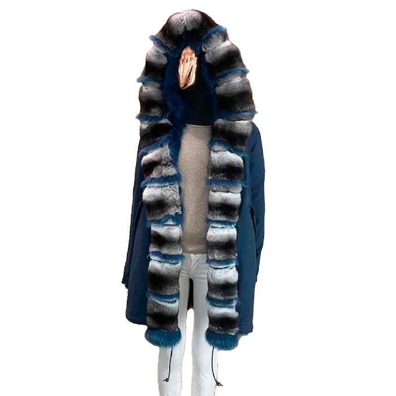 Stone Blue Navy Zarina Parka Midi With Fur Stone Blue Navy/natural/navy