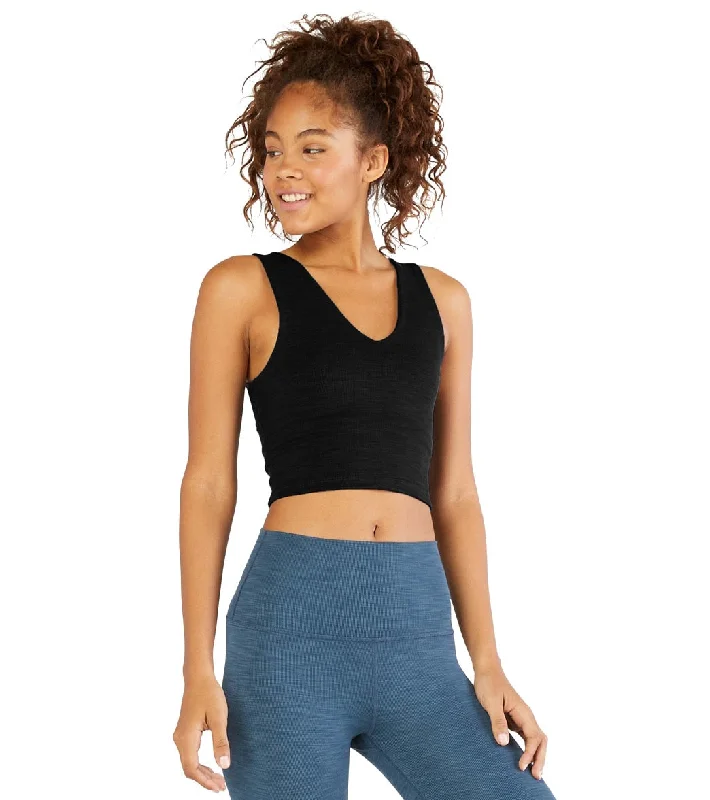 Beyond Yoga Heather Rib Go To Cropped Yoga Tank Black Heather