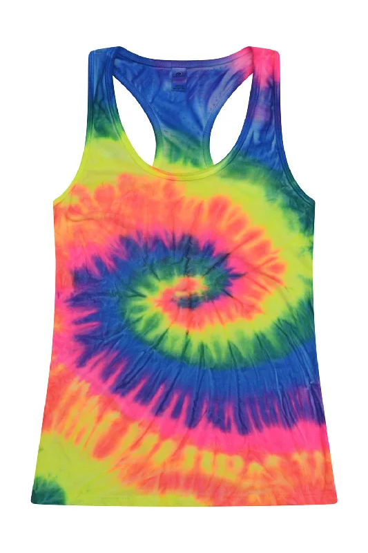 Tie-Dye Womens Racerback Tank Top - Neon Rainbow