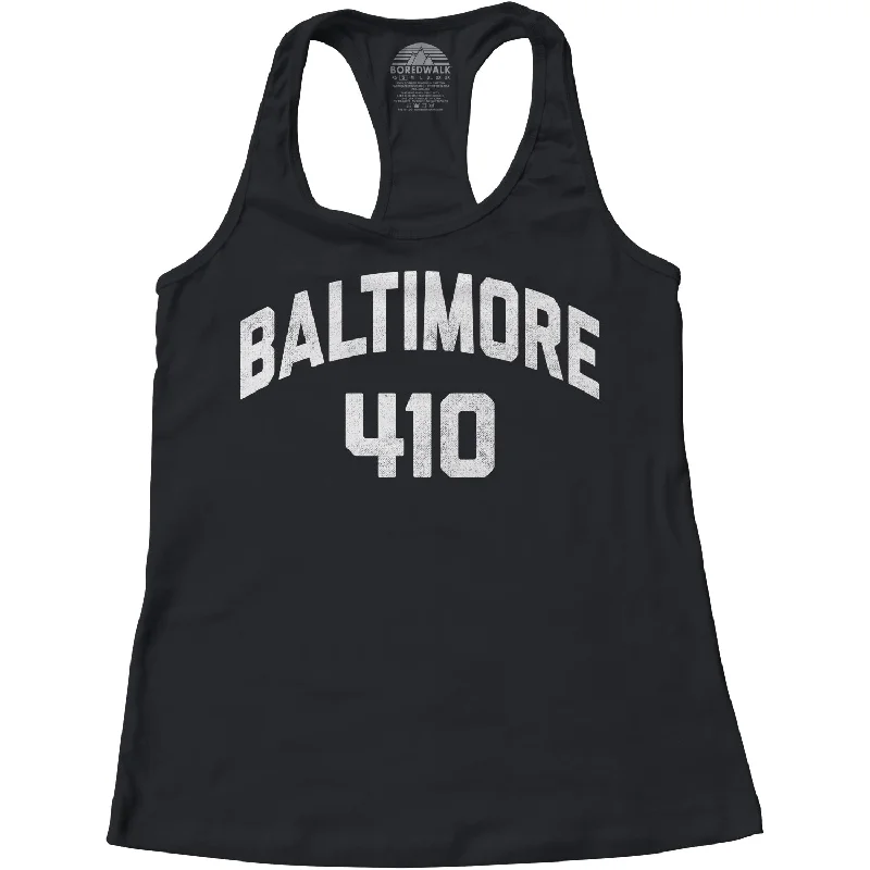 Women's Baltimore 410 Area Code Racerback Tank Top