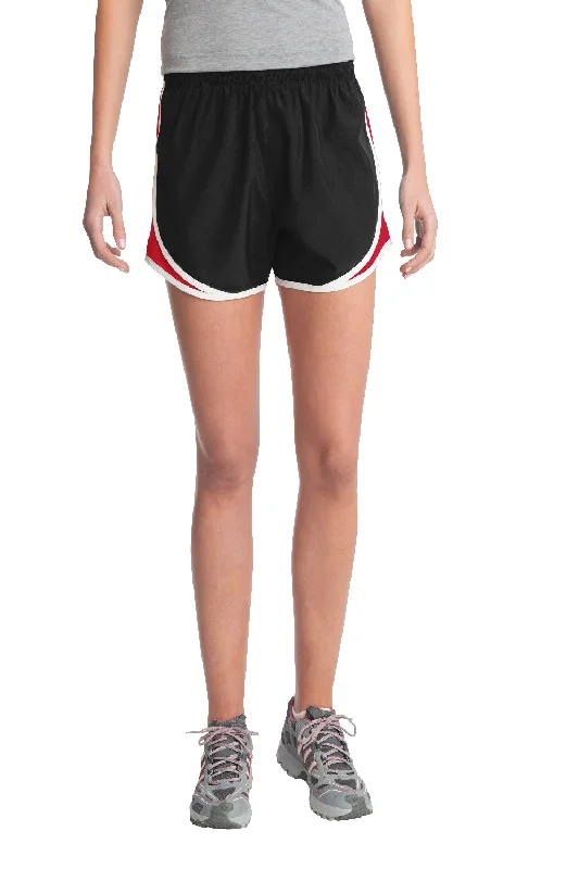 Sport-Tek Womens Cadence Moisture Wicking Shorts - Black/True Red/White