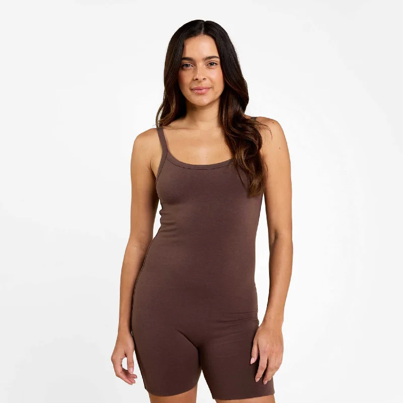 Cotton Stretch The Romper | Coffee