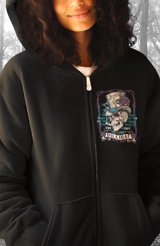 Blue and Purple Scroll Skull Zip Up Hoody