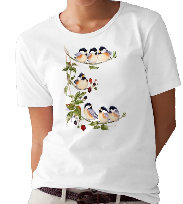 Chickadees & Blackberries T-shirt/tee by Valerie Pfeiffer