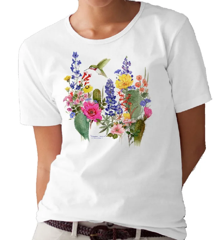 Desert Flowers and Hummingbirds T-shirt/tee by Valerie Pfeiffer