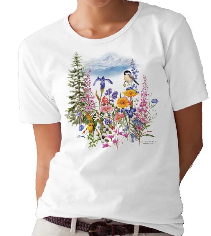 Mountain Wildflowers and Birds T-Shirt/tee by Valerie Pfeiffer