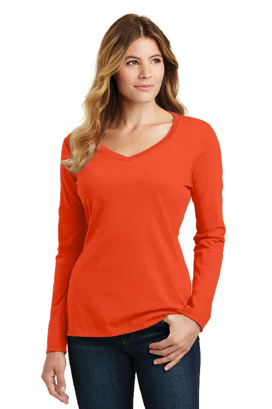 Port & Company Womens Fan Favorite Long Sleeve V-Neck T-Shirt - Orange - Closeout